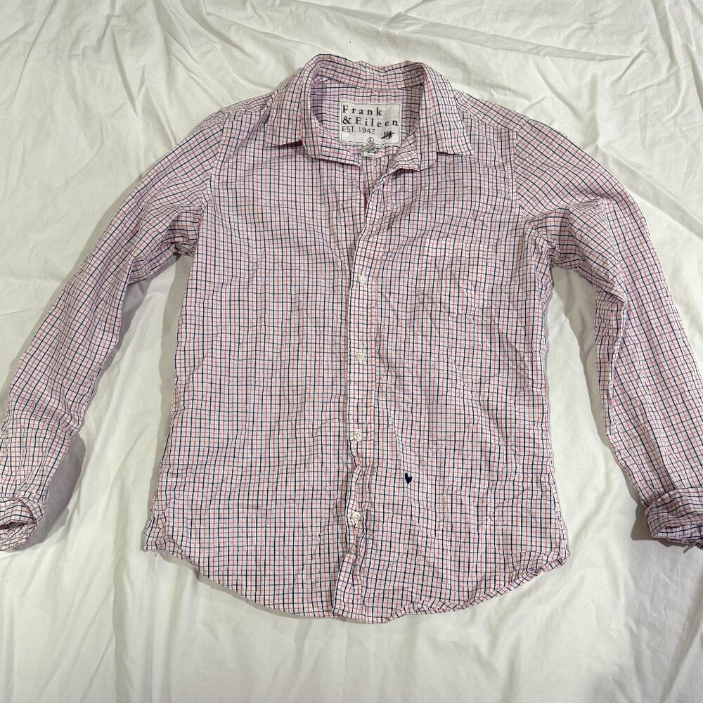 Frank & Eileen Barry cotton shirt L white pink blue cotton